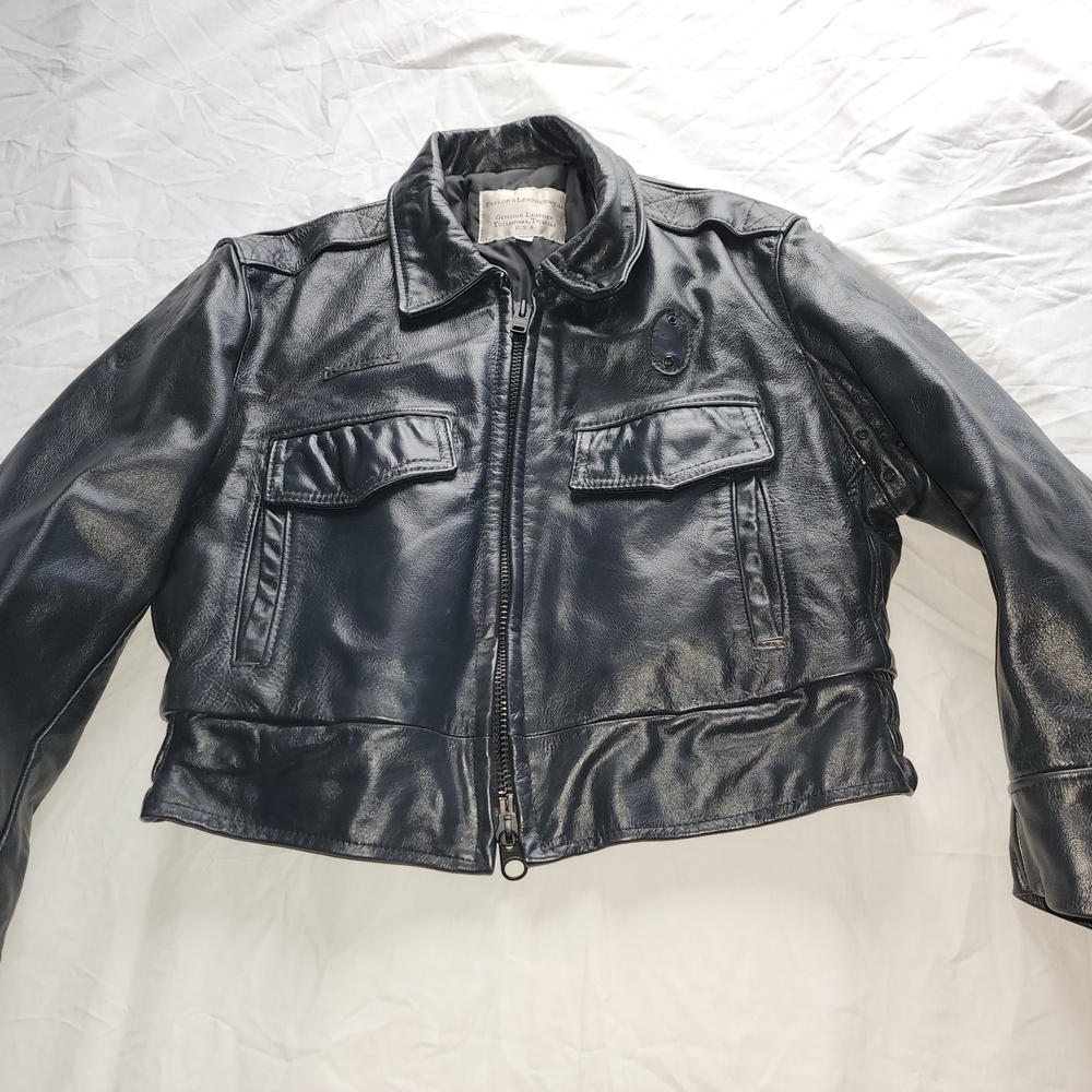 TAYLOR'S LEATHERWEAR POLICE HEAVY JACKET DARK GRAY SIZE 40 IS USED